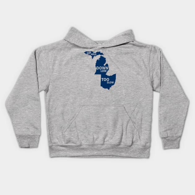 Up High Down Low Too Slow - Navy Kids Hoodie by sadsquatch